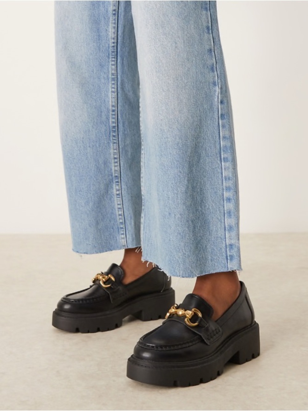 ASOS NEW Black Loafers with Gold Chain Detail NWOT - 7